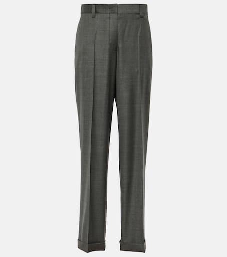 【関税&送料込】Miu Miu Embroidered Stretch Wool Palazzo Pan Miu Miu logo-embroidered Wool Trousers | Brown | FARFETCH