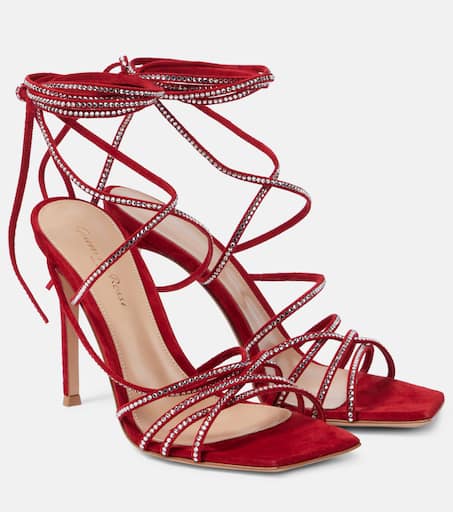 105 crystal-embellished suede sandals in red - Gianvito