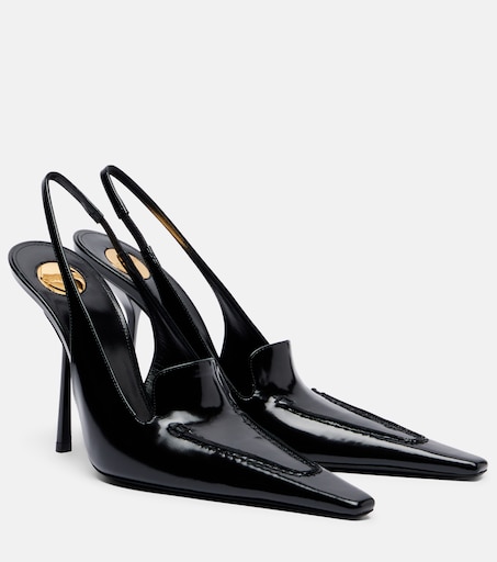 【SAINT LAURENT】 Pointed Leather Shoes 42 Voltaire glazed leather slingback pumps in black - Saint Laurent