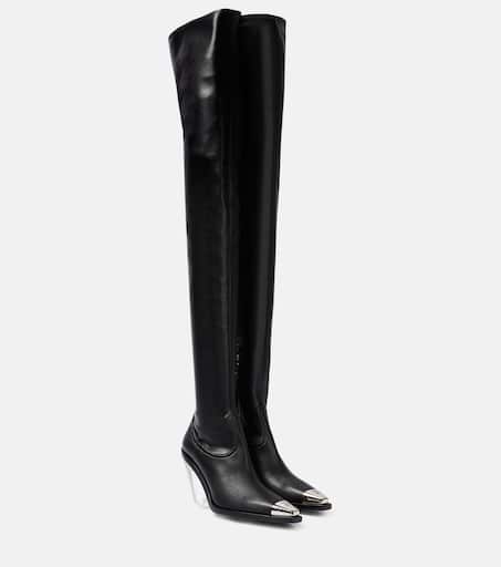 Faux leather over-the-knee boots in black - David Koma