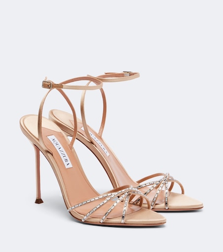 Tell Me Crystal satin sandals in beige - Aquazzura | Mytheresa