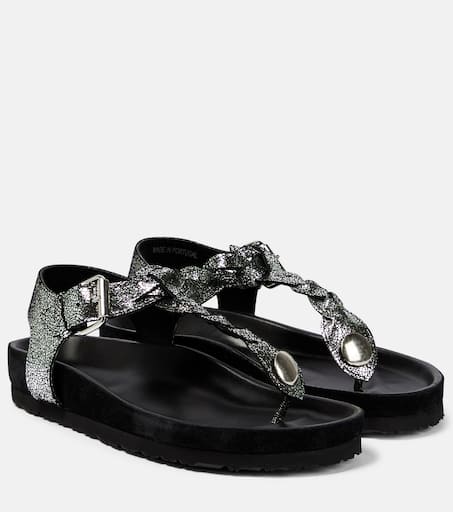 【ISABEL MARANT】Leather Flat Sandals/追跡+関税+全国送料込み 25PSD0226FA-C1B07S-01BK-