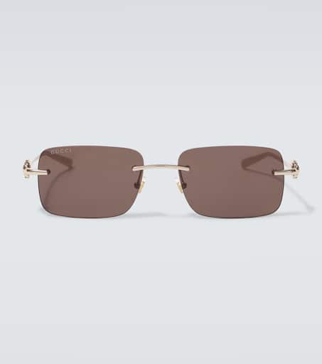 Horsebit rectangular sunglasses in gold - Gucci | Mytheresa