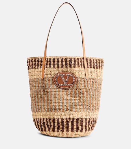 関税送料込Valentino Vlogo Raffia Tote Bag Valentino Black Raffia V-Logo Tote Bag | Yoogi's Closet
