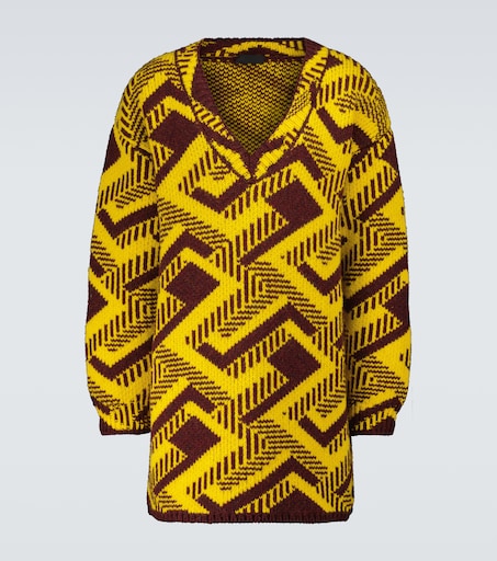 V-neck jacquard wool sweater in yellow - Prada | Mytheresa