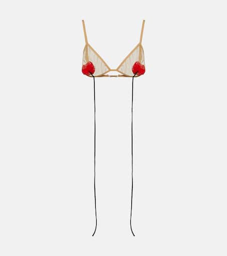 Floral-appliqué mesh bra in multicoloured - Nensi Dojaka