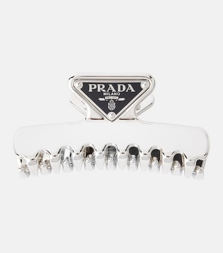 Logo hair clip in silver - Prada | Mytheresa