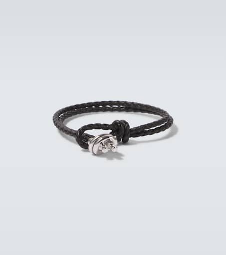 Leather-trimmed sterling silver bracelet in brown - Bottega Veneta |  Mytheresa