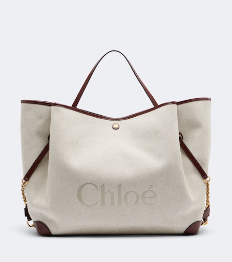 Chloé Clover leather-trimmed canvas tote bag in white - Chloe