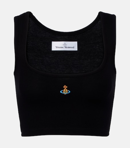 Orb ribbed-knit jersey crop top in black - Vivienne Westwood