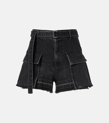 Belted denim shorts in black - Sacai | Mytheresa