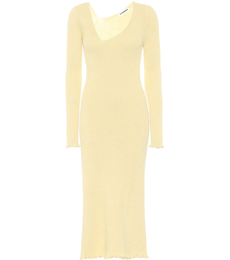 jil sander mock-neck front-pockets knit midi dress Jil Sander Preloved Ribbed Knit Mock Neck Midi Dress Wo - Multicolor