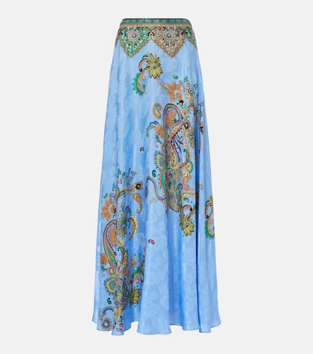 Floral silk crêpe de chine maxi skirt in blue - Etro | Mytheresa