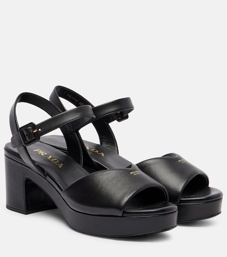 Leather platform sandals in black - Prada | Mytheresa