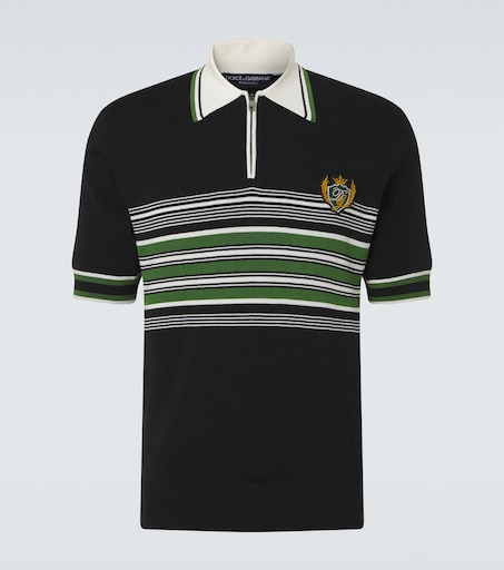 Dolce & Gabbana Embroidered striped silk and cotton polo shirt