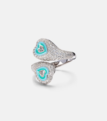 Gemini Heart 18kt white gold pinky ring with diamonds