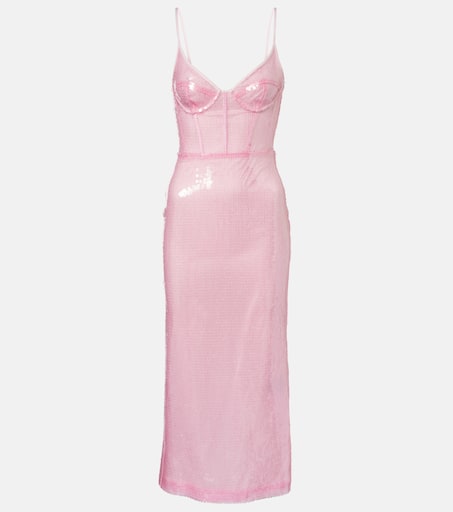 DAVID KOMA NEON PINK SATIN MIDI ミニドレス P00955424.jpg