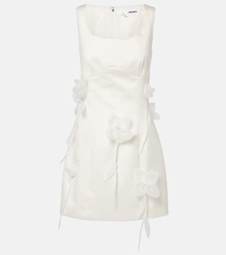 ROTATE ワンピース Floral-applique ruched minidress964540 Bridal floral-appliqué minidress in white - Rotate | Mytheresa