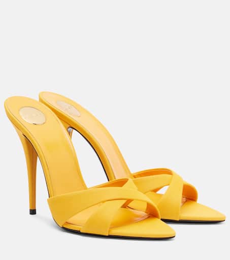 Kirat 110 crêpe satin mules in yellow - Saint Laurent | Mytheresa