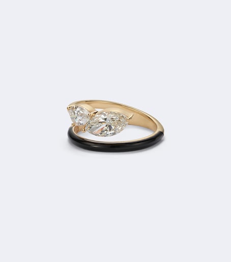 Emily 18kt gold and enamel ring with diamonds