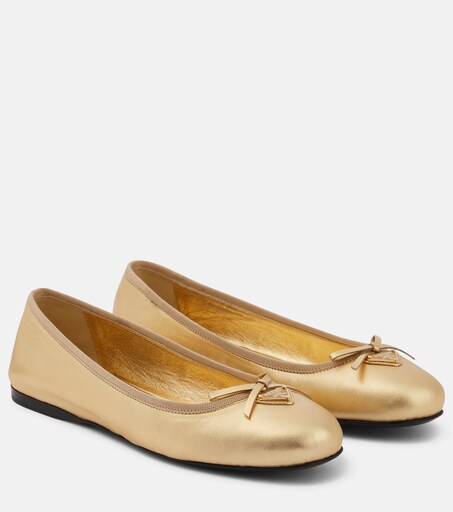 Leather Ballet Flats in Gold - Prada | Mytheresa