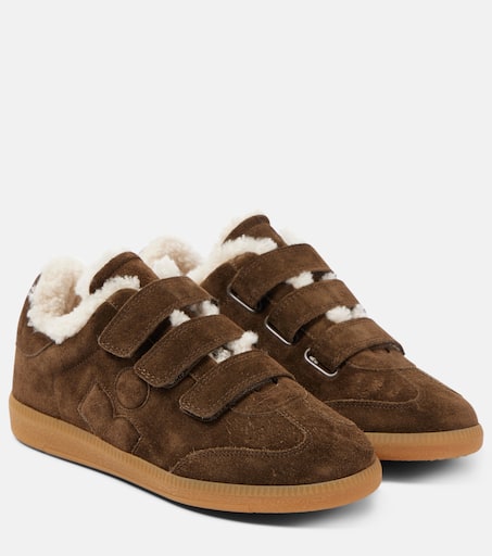 Beth shearling-trimmed suede sneakers in brown - Isabel