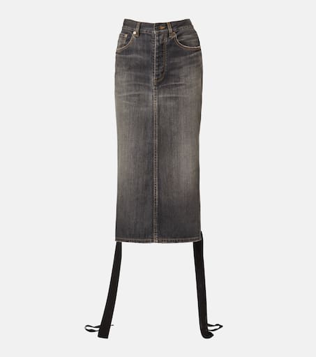 Lace-up denim pencil skirt in grey - Balenciaga | Mytheresa