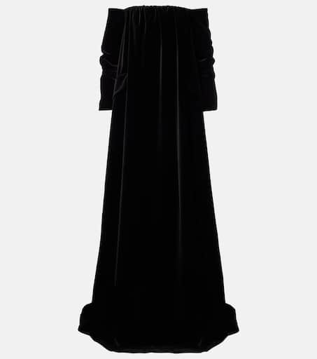 Open-back cotton velvet gown in black - Max Mara | Mytheresa
