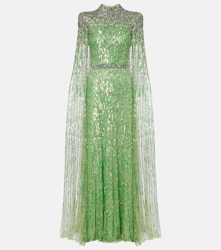 Opera embellished caped gown in green - Jenny Packham | Mytheresa