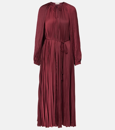 strapless open back dress Satin Pleated Midi Dress – FOX'S