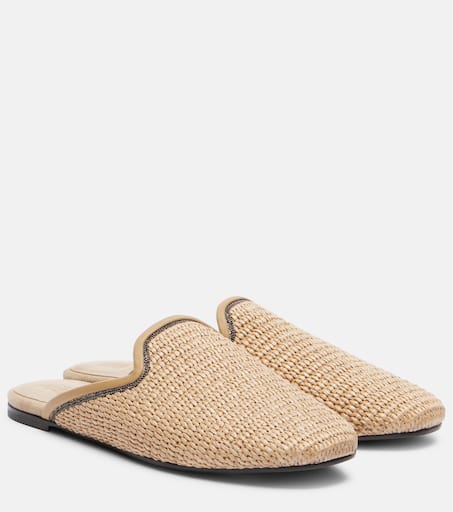 ブルネロクチネリ Brunello Cucinelli Raffia Slippers Brunello Cucinelli Raffia Monili-Embellished Slippers