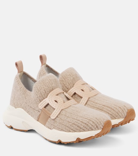 Tod's Leather-trimmed knit sneakers 送料関税込み Leather-trimmed knit sneakers in beige - Tods | Mytheresa