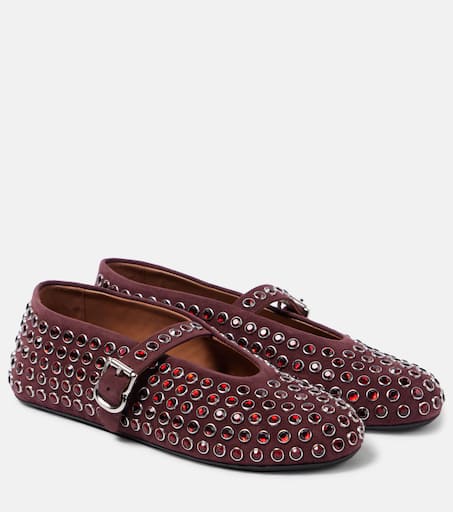 バレエシューズ Alaia Suede Ballet Flats Embellished suede ballet flats in red - Alaia | Mytheresa