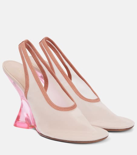 新規購入 Leather-trimmed slingback wedges in neutrals - Dries Van 靴