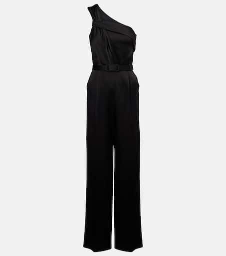Gioire belted one-shoulder satin jumpsuit in black - Max