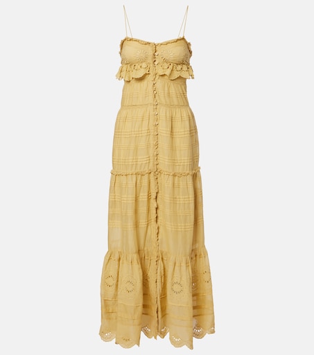 Paule lace-trimmed cotton maxi dress in yellow - Marant