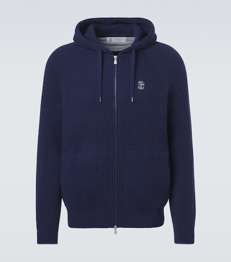 Ribbed-knit cashmere zip-up cardigan in blue - Brunello Cucinelli