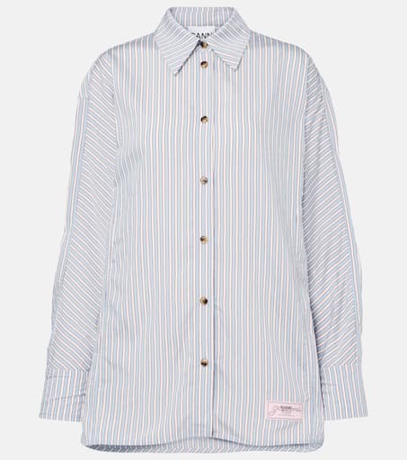 Tシャツ・カットソー Ganni SS25 SHIRT STRIPED (W03126933 326) Ganni Striped Heavy Cotton Peplum T-shirt Black/White | BSTN