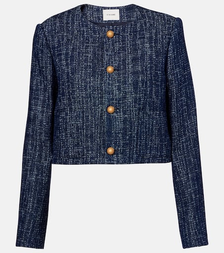 H & M blue orange multicolor woven tweed cropped jacket 4 | eBay