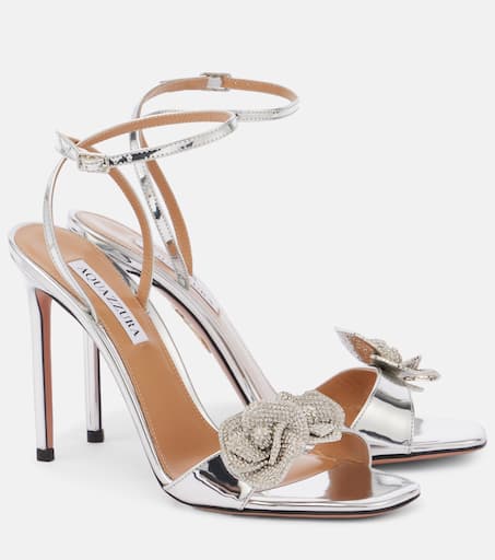 Crystal Orchid embellished leather sandals in silver