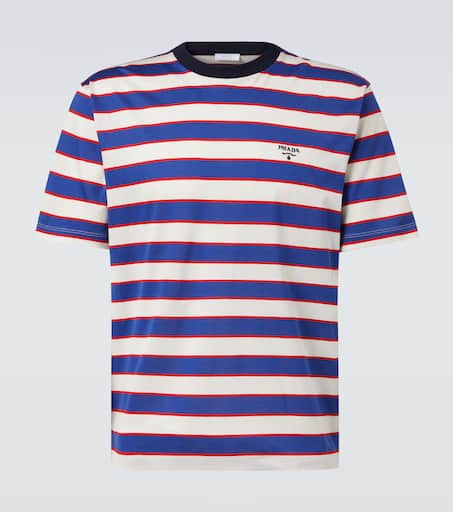 【関税込み】prada STRIPED SHIRT Striped cotton jersey T-shirt in blue - Prada | Mytheresa