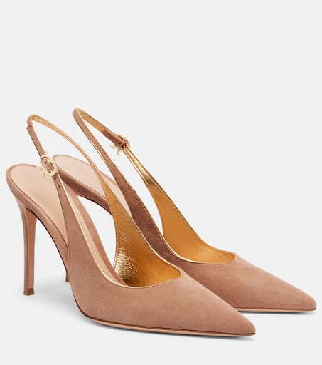 Robbie 95 suede slingback pumps in beige - Gianvito Rossi
