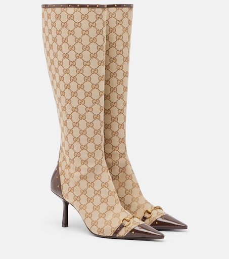 Savoy GG canvas knee-high boots in beige - Gucci | Mytheresa