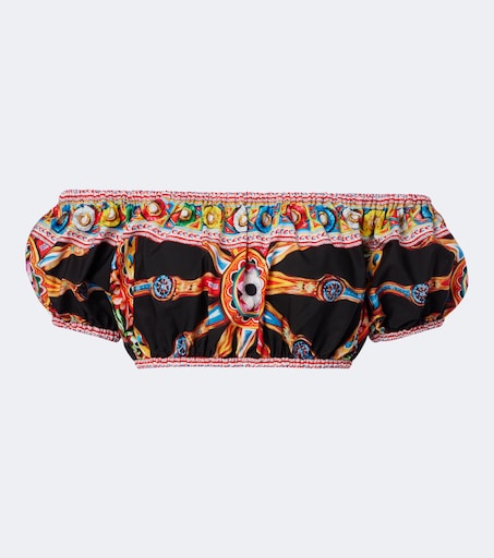 Printed off-shoulder cotton crop top in multicoloured - Dolce