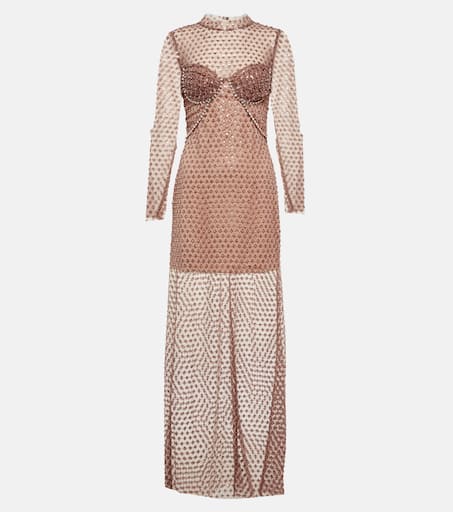 Flocked mesh cheap maxi dress