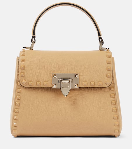 Rockstud Small leather tote bag in white Valentino Garavani