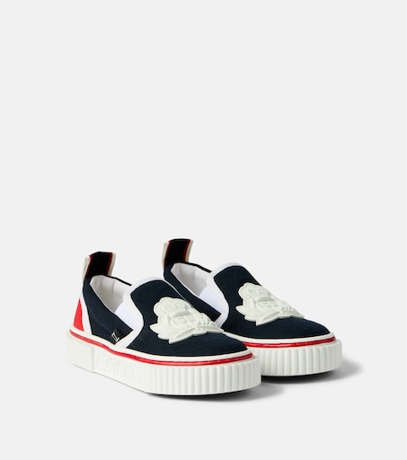 Christian Louboutin Kids 페드리토 보트 크레스트 캔버스 슬립온 스니커즈