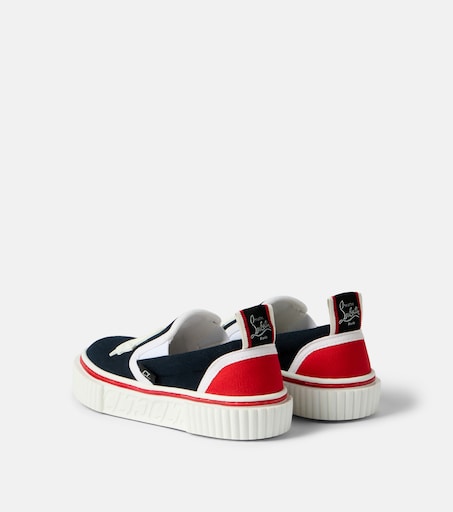 Christian Louboutin Kids 페드리토 보트 크레스트 캔버스 슬립온 스니커즈