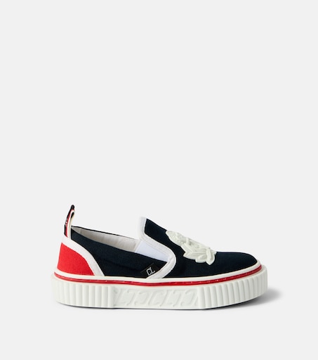 Christian Louboutin Kids 페드리토 보트 크레스트 캔버스 슬립온 스니커즈
