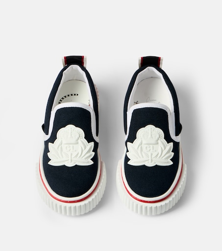 Christian Louboutin Kids 페드리토 보트 크레스트 캔버스 슬립온 스니커즈